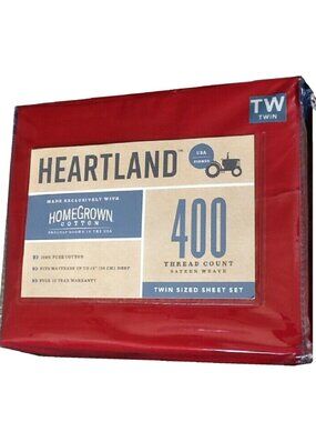 new SOLID RED Heartland 400 Thread Count 100% Cotton Sateen Weave TWIN Sheet Set